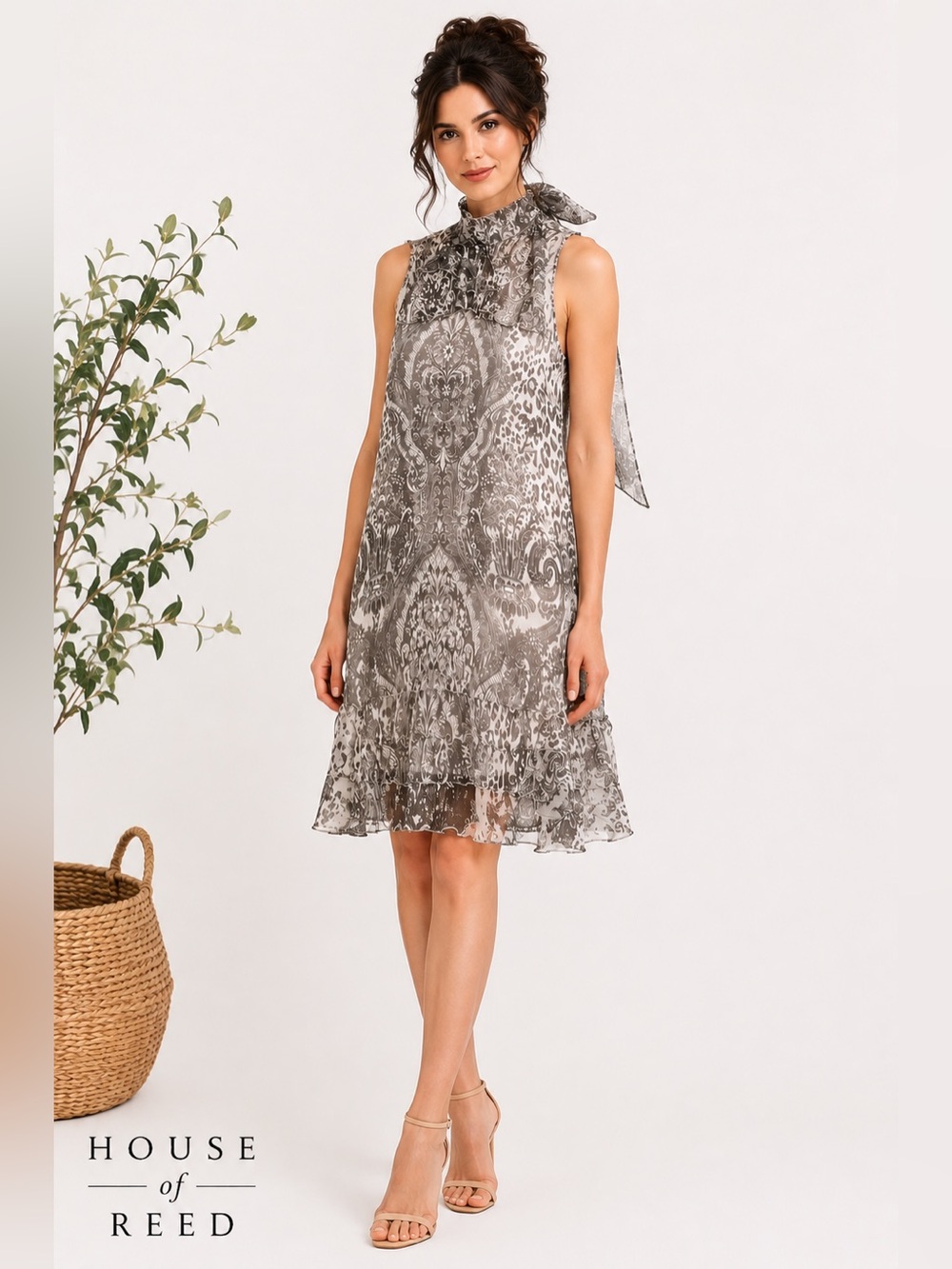 Comma 100% Silk Leopard Paisley Print‎ Tie Neck Dress EU 38 US 8